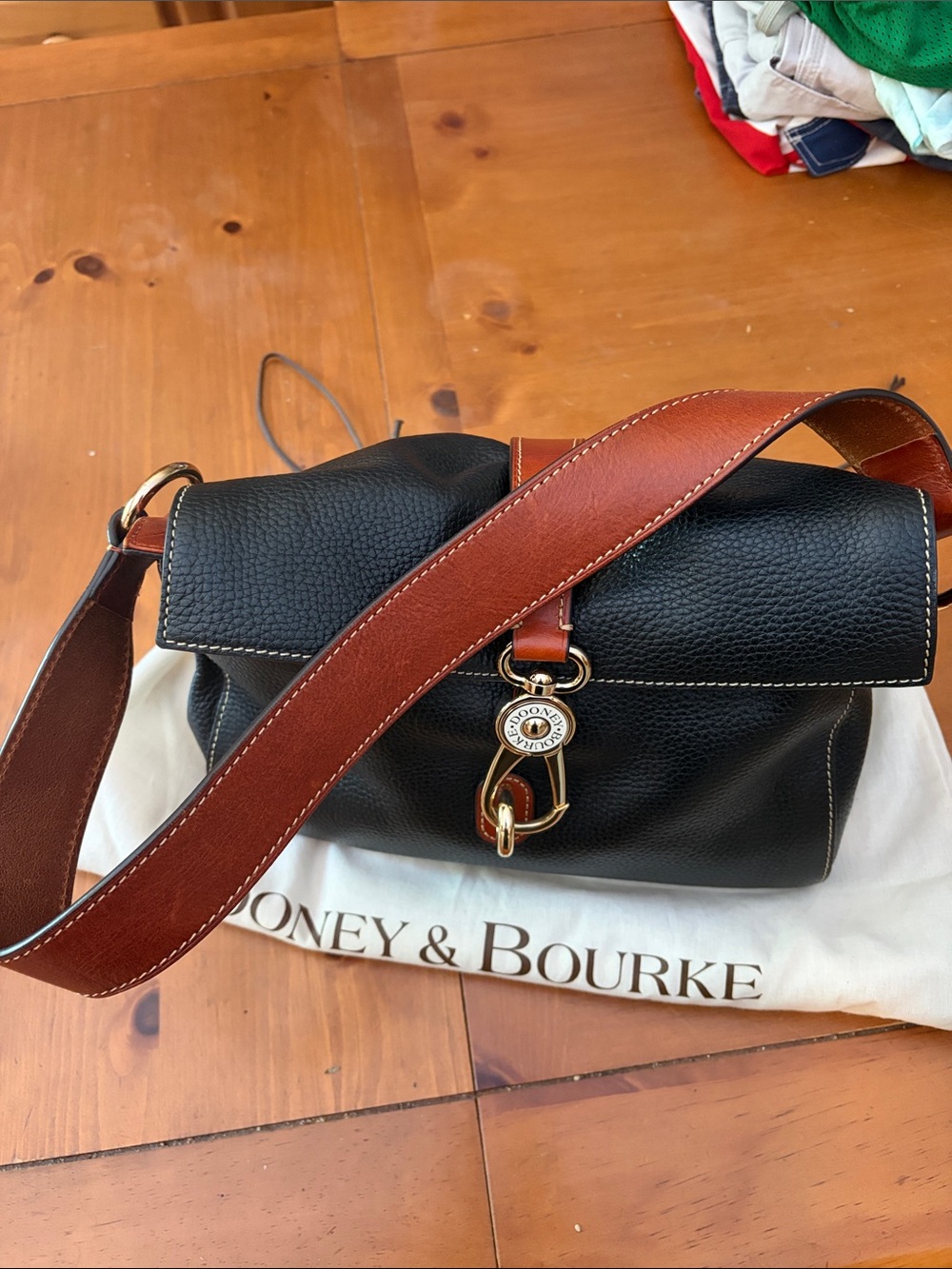 Dooney & Bourke Black Pebble Leather Shoulder Bag with Brown Trim - Picture 3 of 6